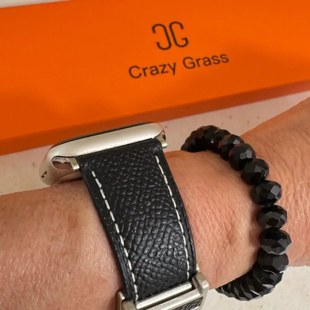 CRAZYGRASS Magnetic Black Leather Strap Watch Band Women Square Smartwatch